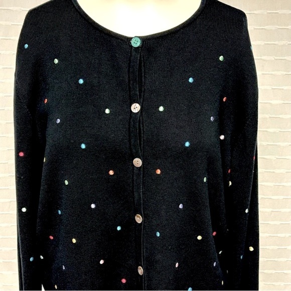 mercer & madison Sweaters - Polka Dot Cardigan Sweater Button Front Cotton Size Black Large